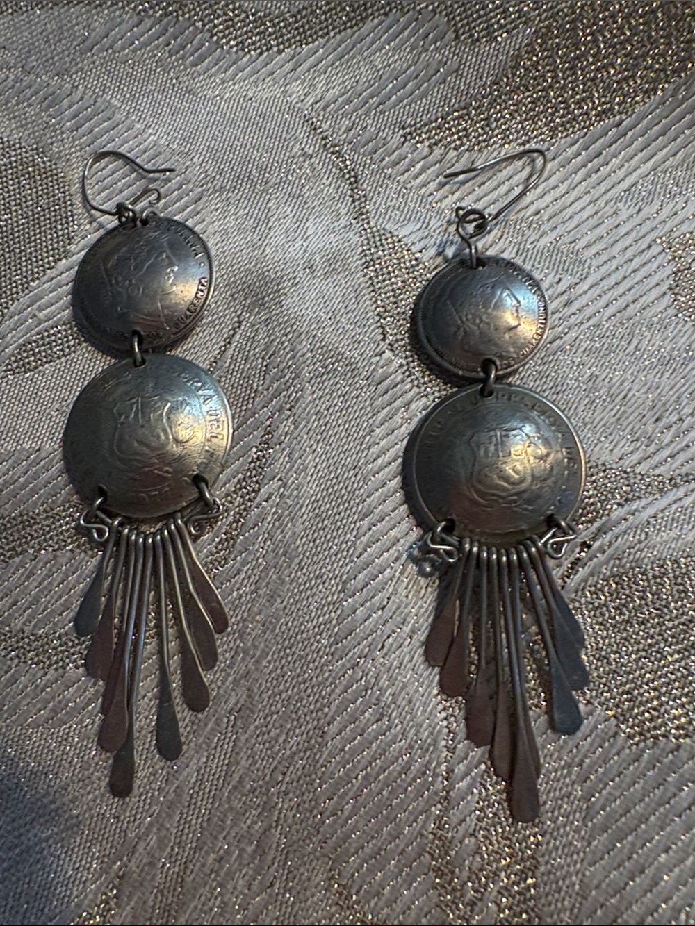 Vintage Silver Coin Fringe Dangle Earrings